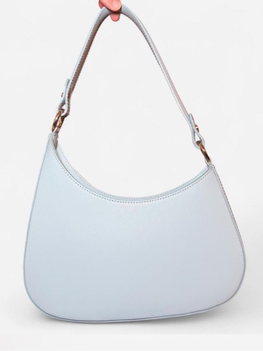 Italian Leather Light Blue Structured Shoulder Bag